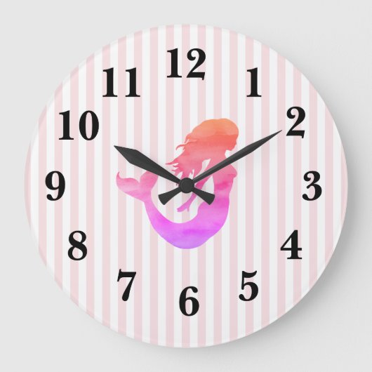 Mermaid Pink Strip Preppy Large Clock Große Wanduhr (Vorderseite)