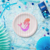 Mermaid Pink Stripe Pastellpapier Teller (Party)