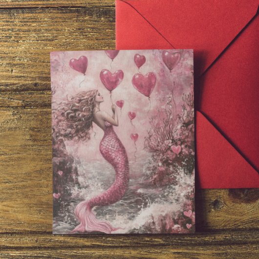 Mermaid Pink Valentine Karte