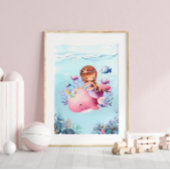 Mermaid Pink Whale Kinderzimmer Poster