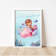 Mermaid Pink Whale Kinderzimmer Poster