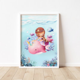 Mermaid Pink Whale Kinderzimmer Poster