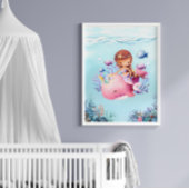 Mermaid Pink Whale Kinderzimmer Poster