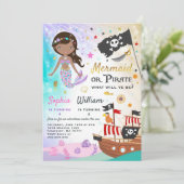 Mermaid Pirate Birthday Einladung Geschwister Part (Stehend Vorderseite)