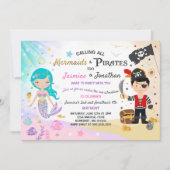 Mermaid Pirate Birthday Einladung Geschwister Part (Vorderseite)