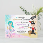 Mermaid Pirate Birthday Einladung Geschwister Part (Stehend Vorderseite)