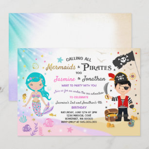 Mermaid Pirate Birthday Einladung Geschwister Part