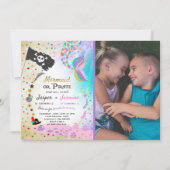 Mermaid Pirate Birthday Einladung Geschwister Part (Vorderseite)