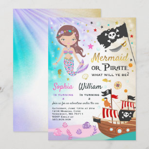 Mermaid Pirate Birthday Einladung Geschwister Part