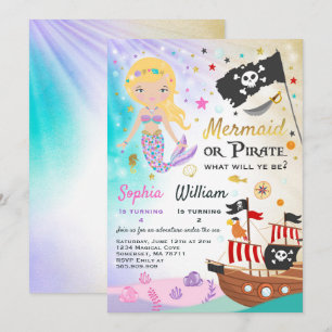 Mermaid Pirate Birthday Einladung Geschwister Part
