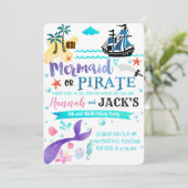 Mermaid Pirate Birthday Einladung Party Dual (Stehend Vorderseite)