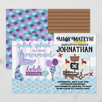 Mermaid Pirate Birthday Party Einladung
