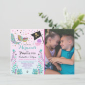 Mermaid & Pirate Birthday Sibling Boy Girl Einladu Einladung (Stehend Vorderseite)