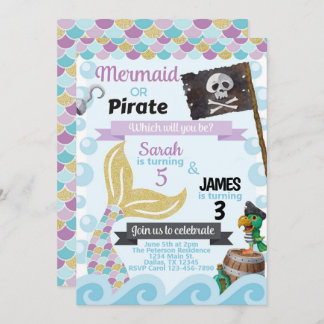 Mermaid Pirate Geburtstagsparty Einladung