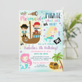 Mermaid Pirate Invitation Boy Girl Einladung (Stehend Vorderseite)