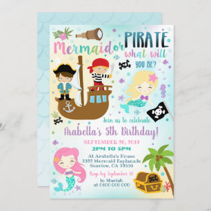 Mermaid Pirate Invitation Boy Girl Einladung