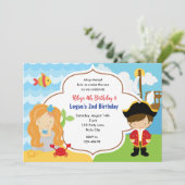 Mermaid & Pirate Joint Birthday Invites Boy Girl Einladung (Stehend Vorderseite)
