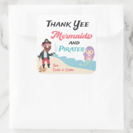 Mermaid & Pirate Joint Geburtstagsparty Vielen Dan Quadratischer Aufkleber