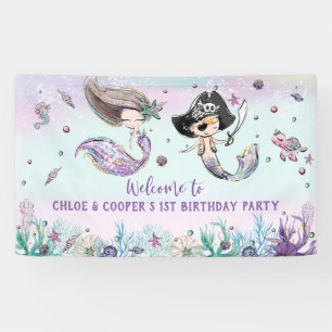 Mermaid Pirate Joint Twins Geburtstagspartei Hinte Banner