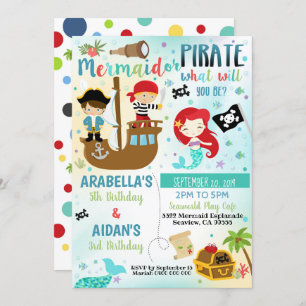 Mermaid Pirate Sibling Boy Girl Einladung