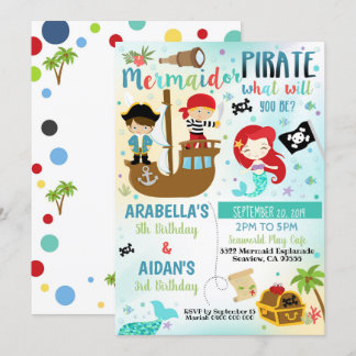 Mermaid Pirate Sibling Boy Girl Einladung
