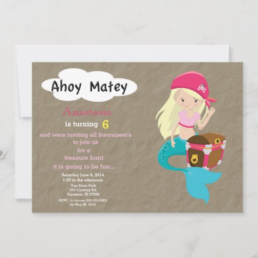 Mermaid Pirate Treasure Hunt Birthday Invitation Einladung (Vorderseite)