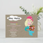 Mermaid Pirate Treasure Hunt Birthday Invitation Einladung (Stehend Vorderseite)