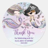 Mermaid Pirate Under Sea Joint Birthday Gefallen Runder Aufkleber (Vorderseite)