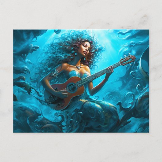 Mermaid Playing Guitar Underwater Fantasy Painting Postkarte (Vorderseite)