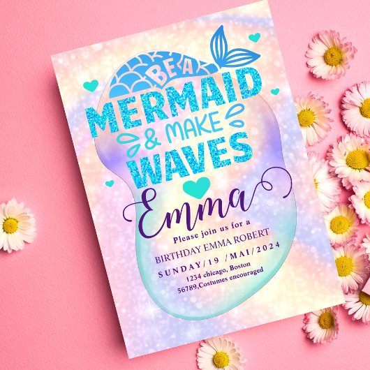 Mermaid Pool Meer Party Rosa Geburtstag hell Einladung