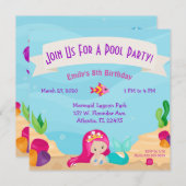 Mermaid Pool Party Einladungen Custom Geburtstag (Vorne/Hinten)