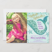 Mermaid Pool Party Geburtstag aquamarines Gold lil Einladung (Vorderseite)