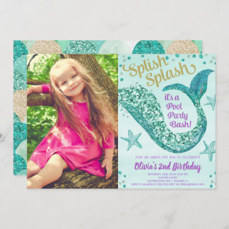 Mermaid Pool Party Geburtstag aquamarines Gold lil Einladung