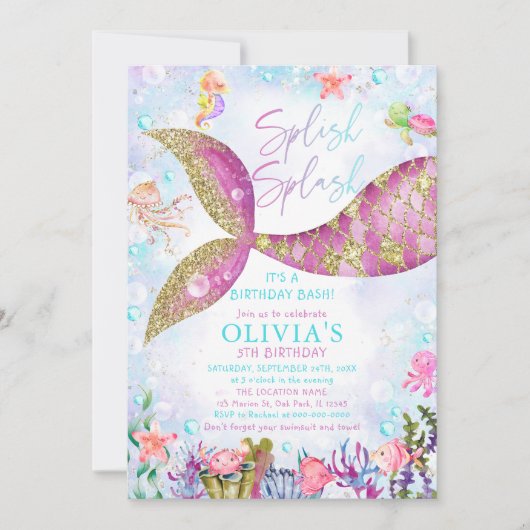 Mermaid Pool Party Geburtstag Einladung (Vorderseite)