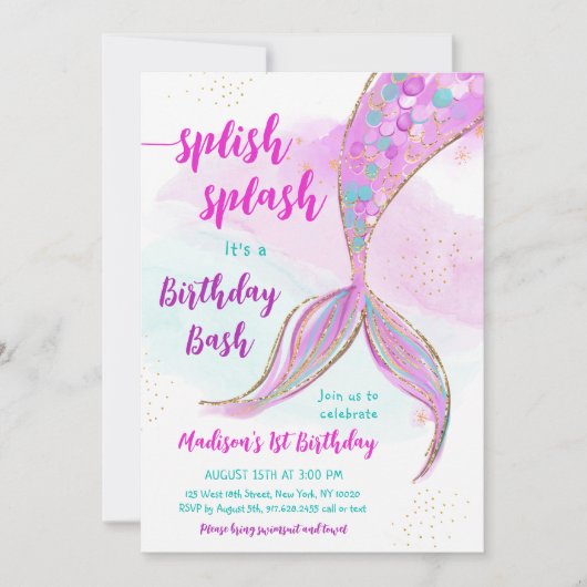 Mermaid Pool Party Geburtstag Einladung (Vorderseite)