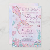 Mermaid Pool Party Geburtstag Einladung unter Wass (Vorne/Hinten)