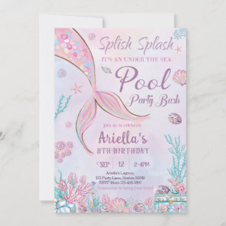 Mermaid Pool Party Geburtstag Einladung unter Wass