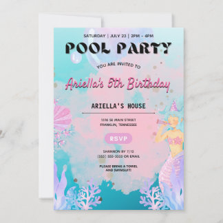 Mermaid Pool Party Girl Birthday Einladung