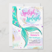 Mermaid Pool Party rosa Meerjungfrau Einladung (Vorderseite)