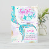 Mermaid Pool Party rosa Meerjungfrau Einladung (Stehend Vorderseite)