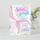 Mermaid Pool Party rosa Meerjungfrau Einladung (Stehend Vorderseite)