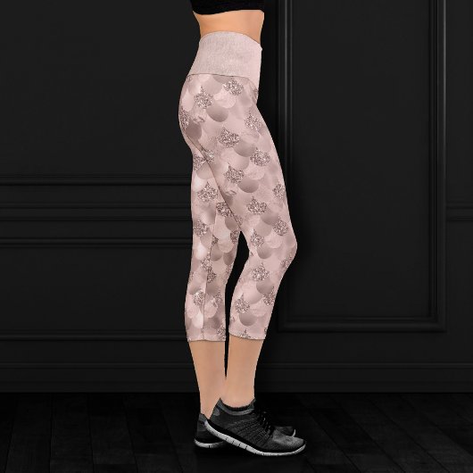 Mermaid Posh Scale | Dusty Terracotta Peach Sheen Capri Leggings
