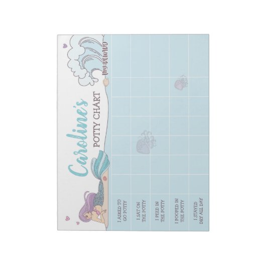 Mermaid Potty Chart Personalisiert Name & Aufgaben Notizblock (Rotiert)