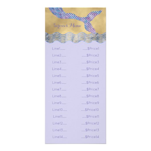 Mermaid Preisliste Rack Card Periwinkle Glam Werbekarte (Vorne)