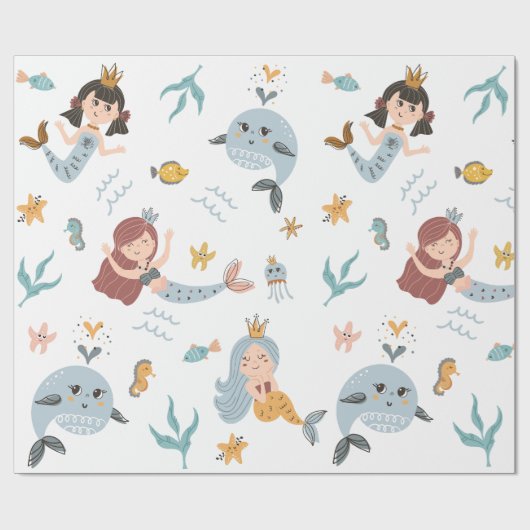Mermaid Princess and Whale Wrapping Paper Geschenkpapier (Flach)