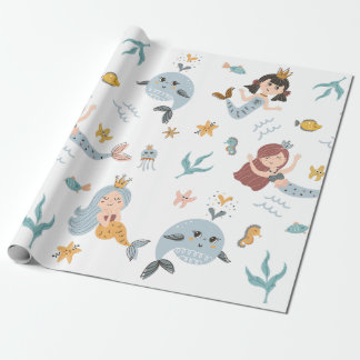 Mermaid Princess and Whale Wrapping Paper Geschenkpapier