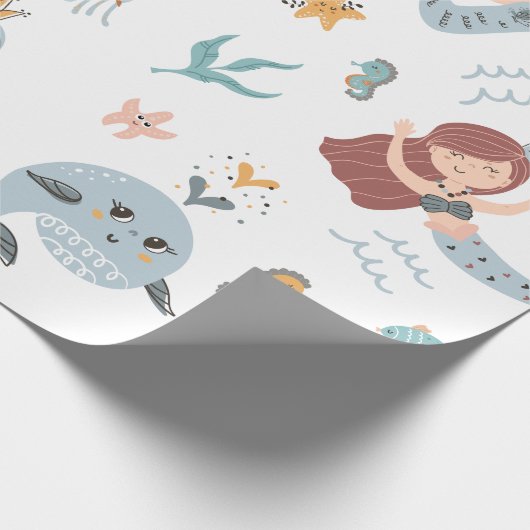 Mermaid Princess and Whale Wrapping Paper Geschenkpapier (Ecke)
