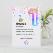 Mermaid Princess Balloon 1. Geburtstag Einladung (Stehend Vorderseite)