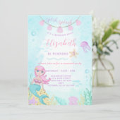 Mermaid Princess Birthday Einladung (Stehend Vorderseite)