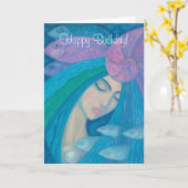 Mermaid Princess, Happy Birthday, anpassbarer Text Karte (Gelbe Blume)